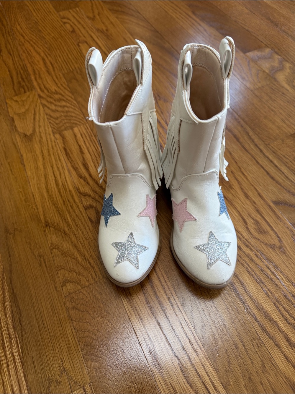 Kids White Star Fringe Western Boots - Pink, Blue & Silver Accents size 12 T